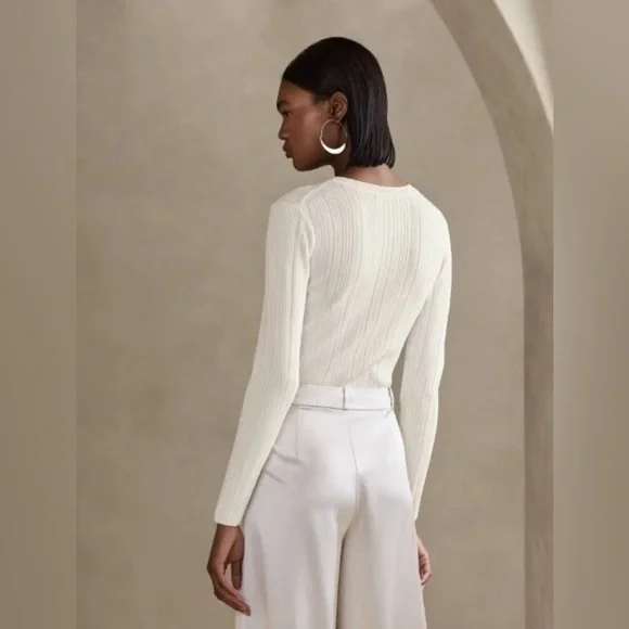 Banana Republic Ribbed Crew Neck Stretch White Long Sleeve Sweater - MED - Picture 2 of 12